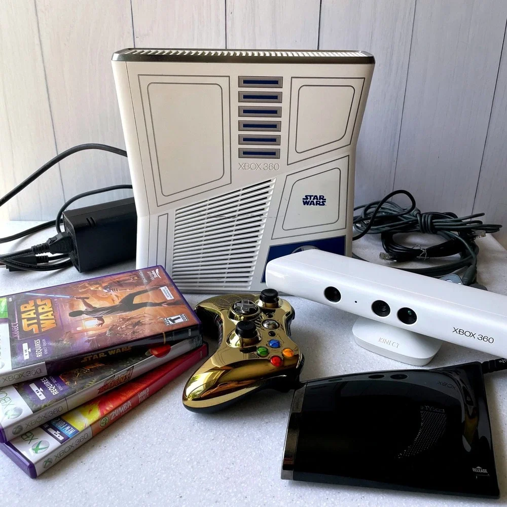 Xbox 360 S Star Wars Limited Edition R2-D2 Console Bundle Gold C-3PO No Box